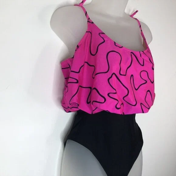 Cole of California Womens Swimsuit Size 10 Pink Black One Piece Vintage 1980s - Picture 6 of 10